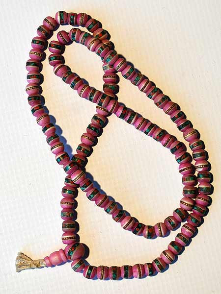 Pink Inlaid Bone Mala
