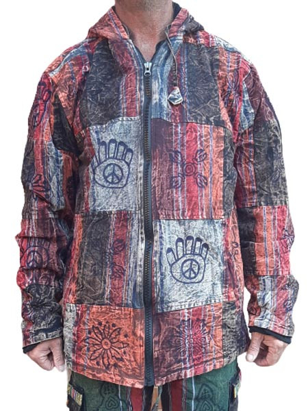 Stonewashed Printed Patchwork Hoodie