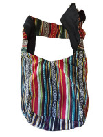 Medium size hemp and woven cotton hippie sling bag with mushroom design