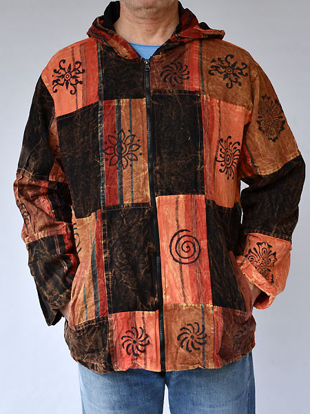 Hand-Printed Patchwork Cotton Hoodie