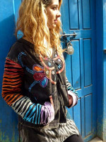 Nepal hoodie created in Nepal, with razor cut sleeves, and patch design