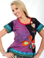 Kathmandu clothing cap sleeve top with flower patch print