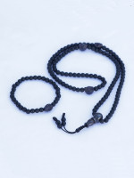 6 mm Matte Onyx Stone & Skull Spacer Mala necklace and wrist mala set, handcrafted in Nepal, featuring grounding Onyx beads and symbolic skull spacers.