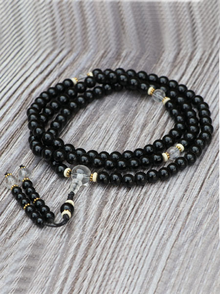 Black Onyx Stone Mala With Crystal Stone Spacer