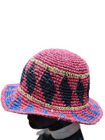 A hippie, bohemian style wide brimmed sun hat. Made from a mix of hemp, cotton and wool
